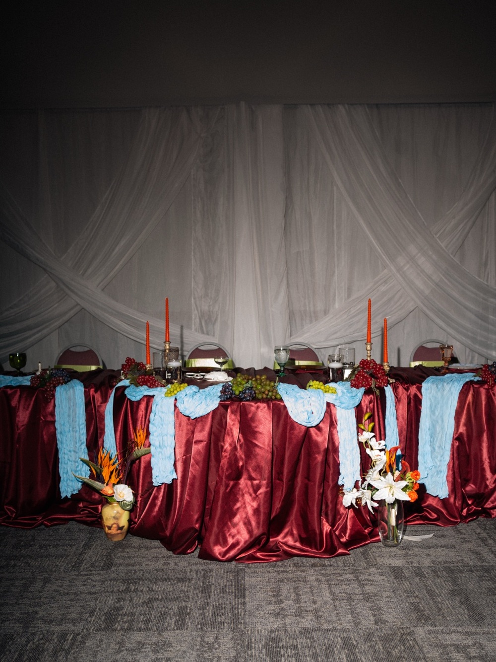 SET OF 6 - Elegant Burgundy Satin Tablecloths